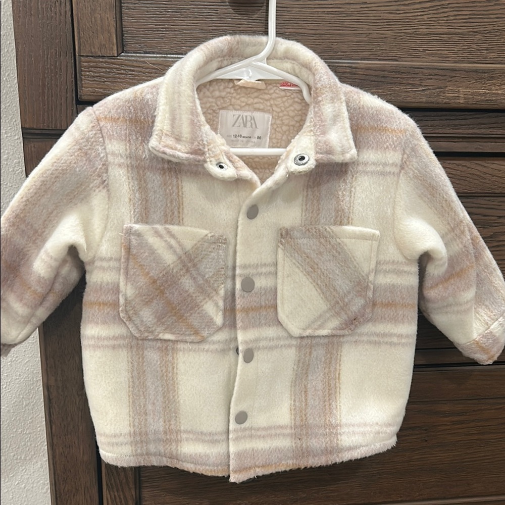 Zara Cream and Tan Plaid kids Jacket size 12-18